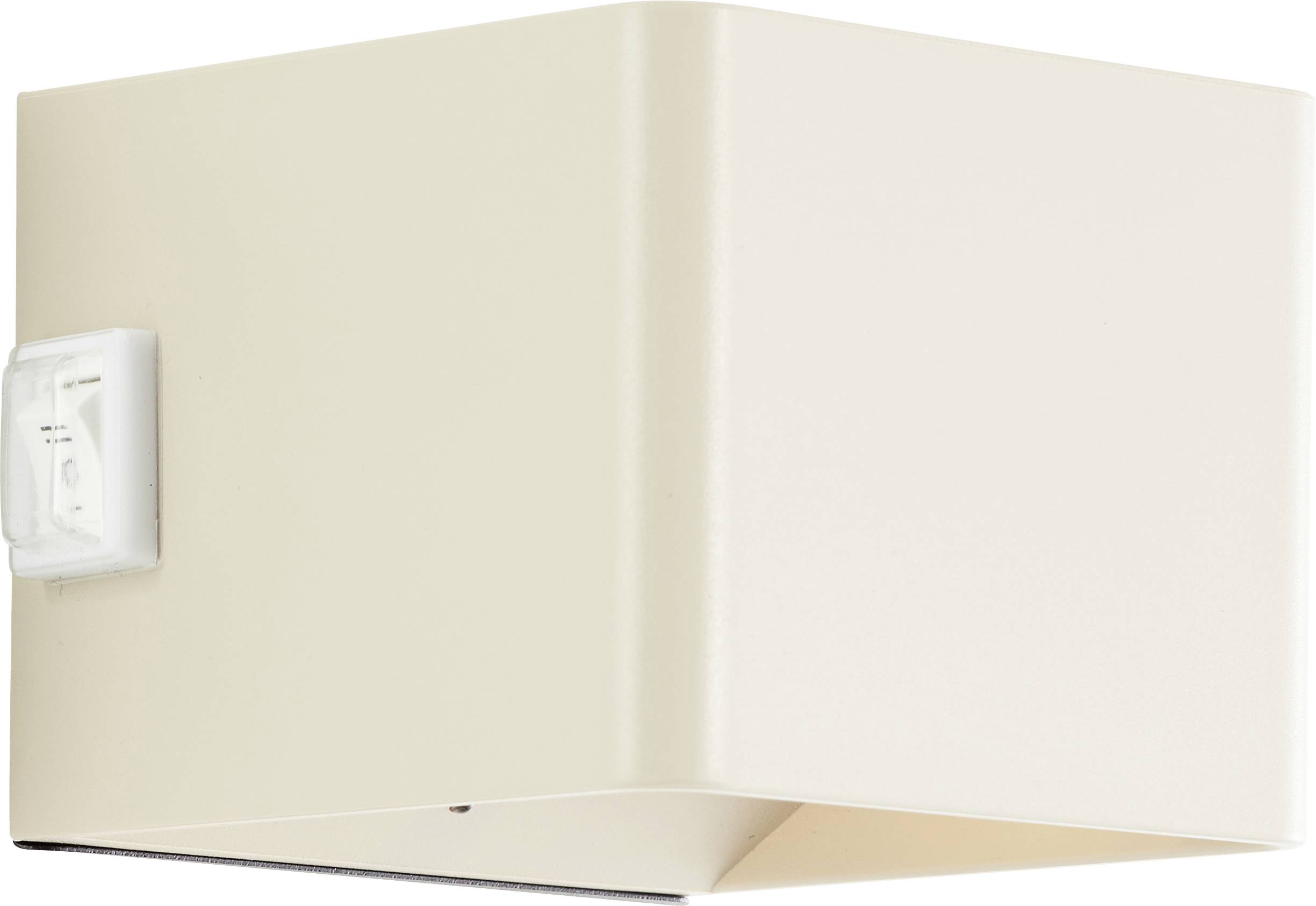 Une applique murale rectangulaire beige avec un interrupteur variateur blanc sur le côté, adaptée à l'éclairage intérieur.