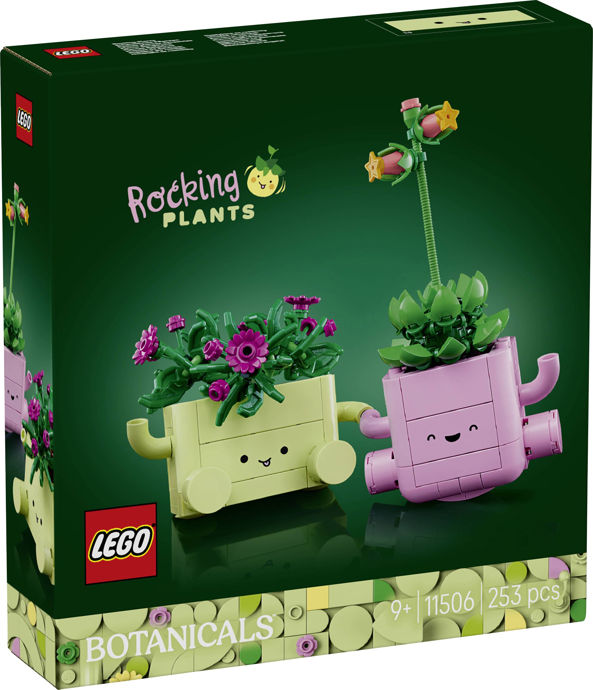 Ensemble LEGO Botanicals « Plantes à bascule » boîte montrant deux pots à bascule en forme de plante souriante, à partir de 9 ans, 11506, 253 pièces.