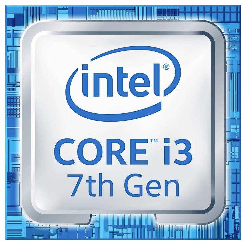 'Intel Core i3 7th Gen' logo with a blue circuit board background.