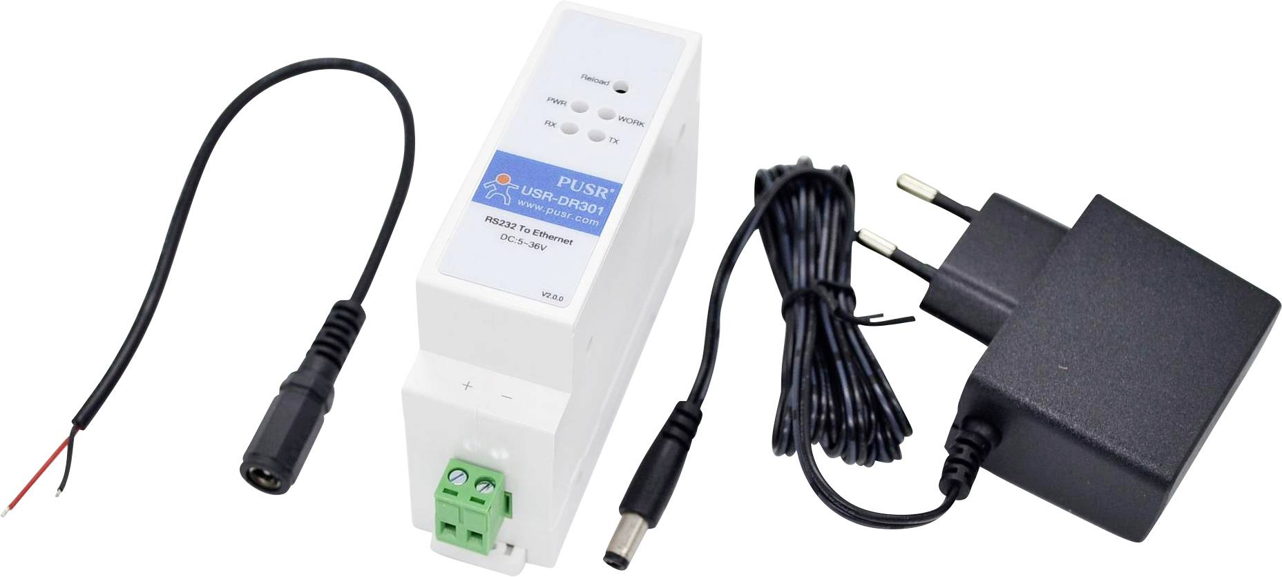 Unité d'alimentation 12V 10A avec un adaptateur de prise et des câbles de connexion sur un fond blanc.