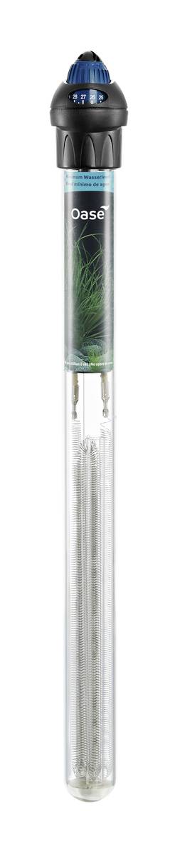 A black and clear cylindrical water filter cartridge with blue top and bottom connectors, labeled Oase, shown on a white background.