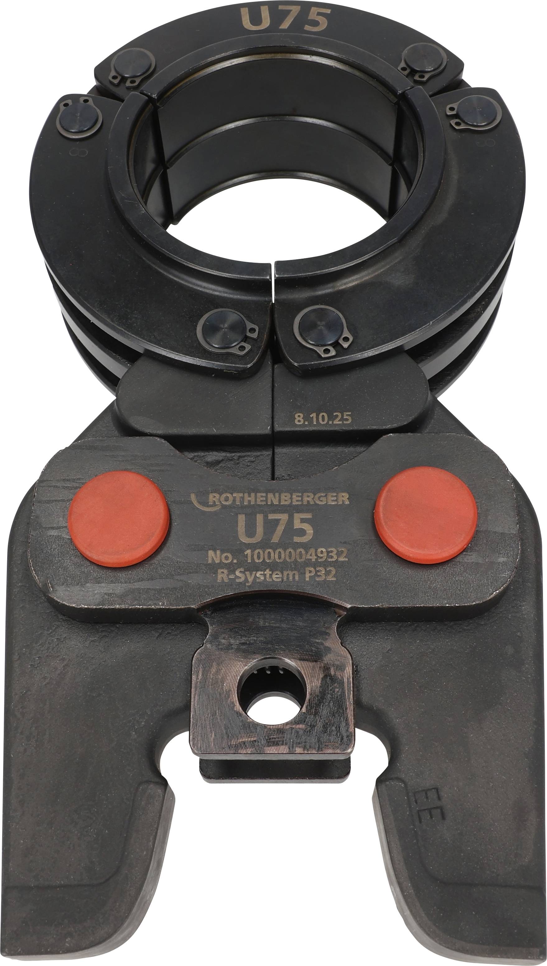 Outil de serrage étiqueté « U75 », avec des boutons rouges, utilisé par les professionnels du métier pour les tâches d'ajustage de tuyauterie et de compression.