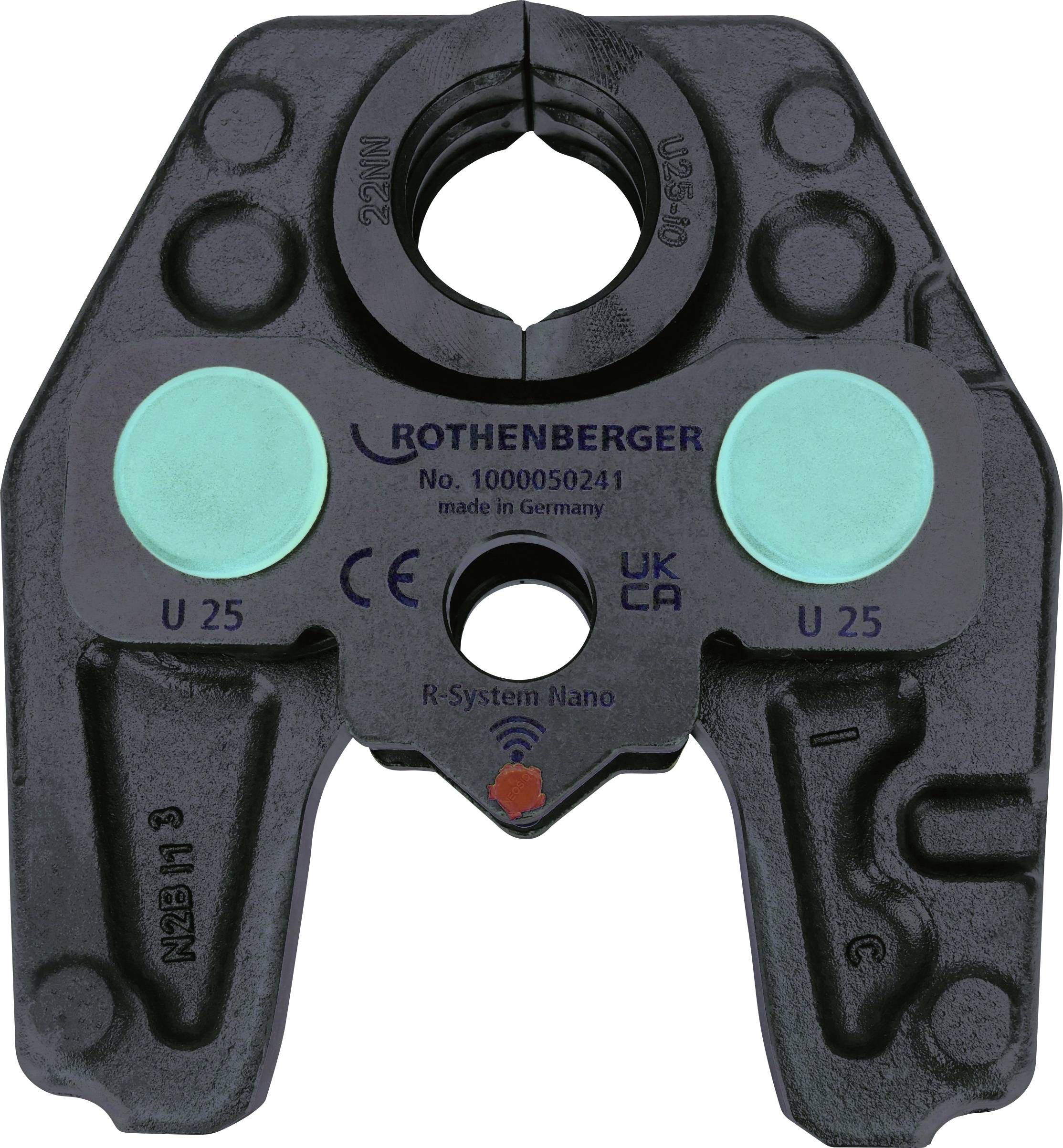 Outil de sertissage à presse Rothenberger marqué des labels CE et UKCA, modèle U 25, fabriqué en Allemagne.