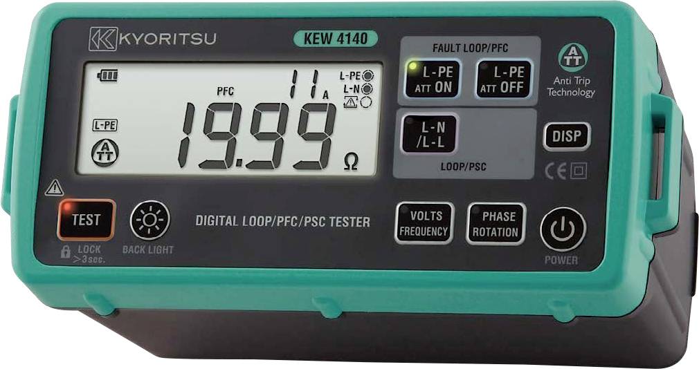 Un appareil testeur de boucle numérique avec un grand écran affichant « 19,99 ». Comprend des boutons pour les fonctions de test telles que la tension et la rotation de phase.