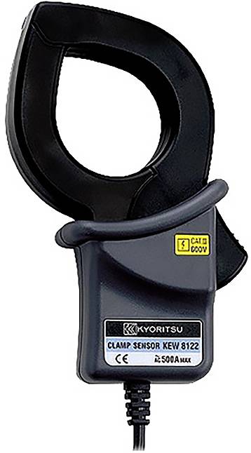'Capteur à pince Kyoritsu KEW 8122' avec un indice de catégorie CAT III 600V, adapté pour des mesures de courant jusqu'à 500A maximum.