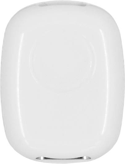 Un petit objet en plastique blanc de forme rectangulaire avec des bords arrondis et des rainures, ressemblant à un étui compact, centré sur un fond blanc.