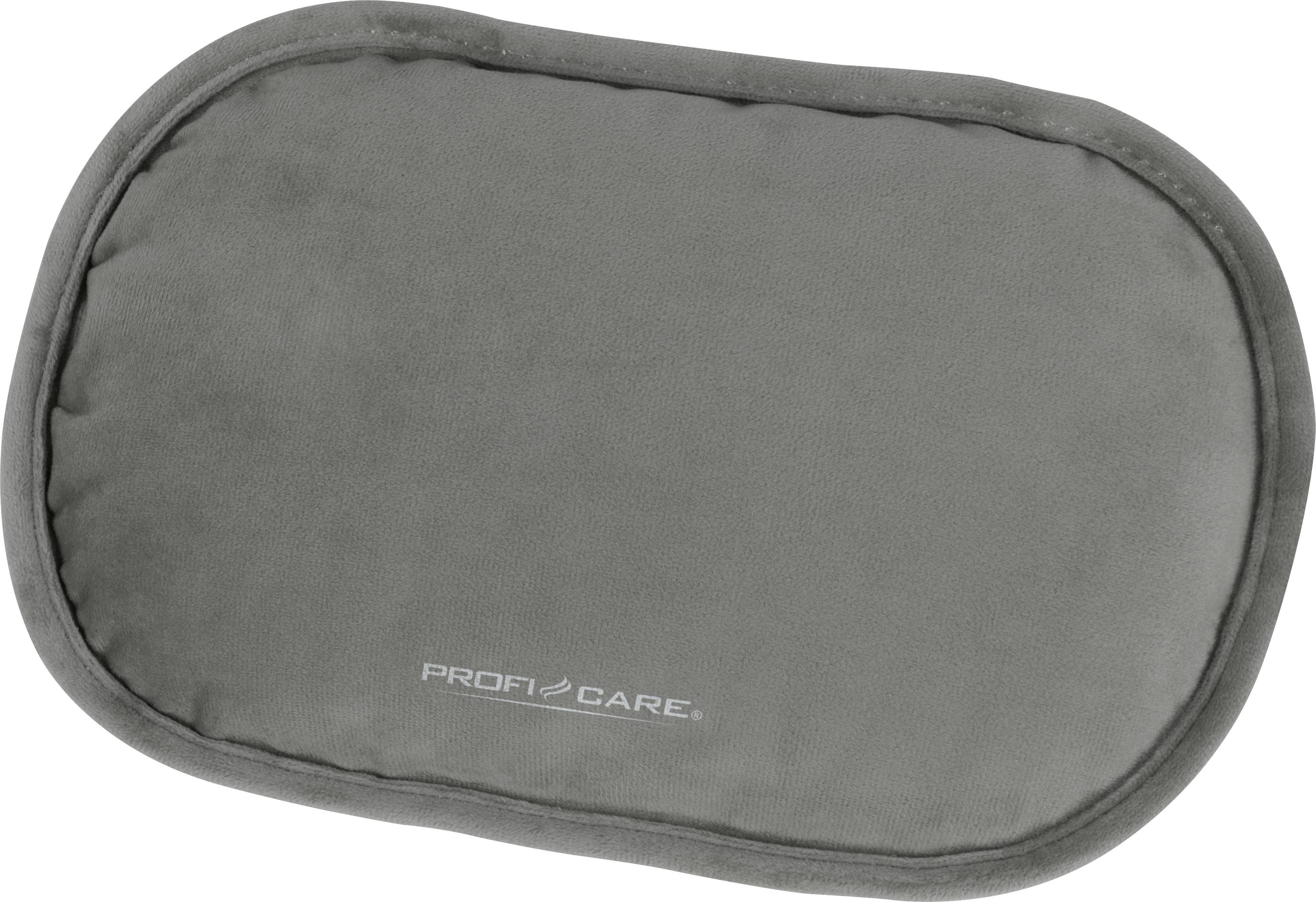 Un coussin chauffant gris rectangulaire et doux aux bords arrondis, présentant le texte « Profi Care » au centre.