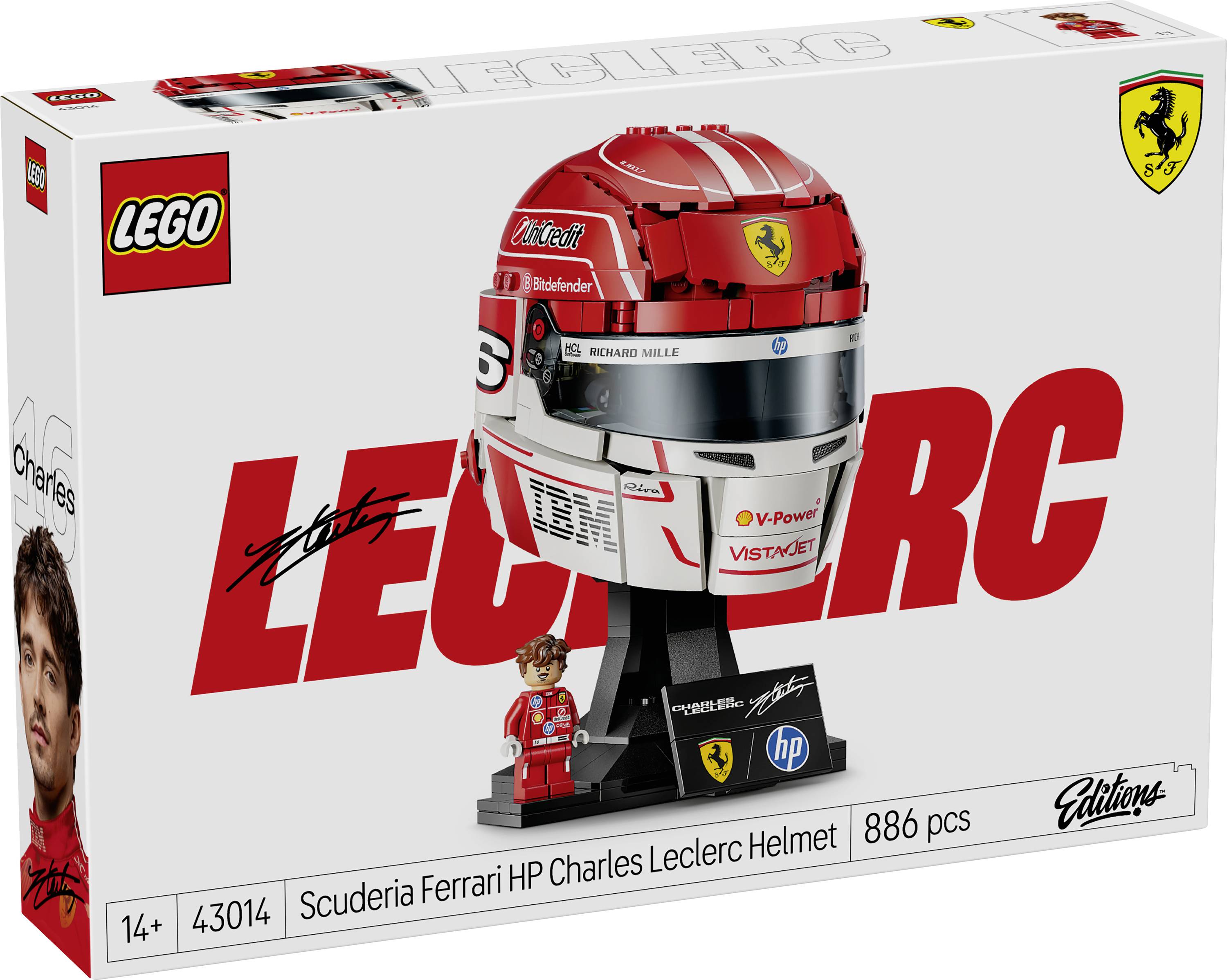 Ensemble LEGO pour construire un Casque Scuderia Ferrari HP Charles Leclerc, composé de 886 pièces et convenant aux enfants à partir de 14 ans et plus.