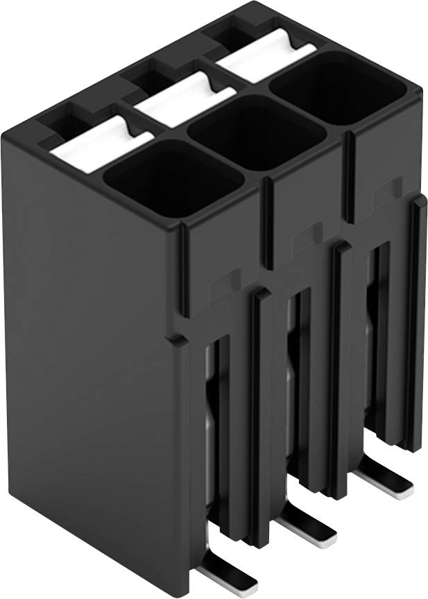 Un connecteur électrique noir avec trois fentes rectangulaires, conçu pour des connexions de fils sécurisées et organisées dans les appareils électroniques.