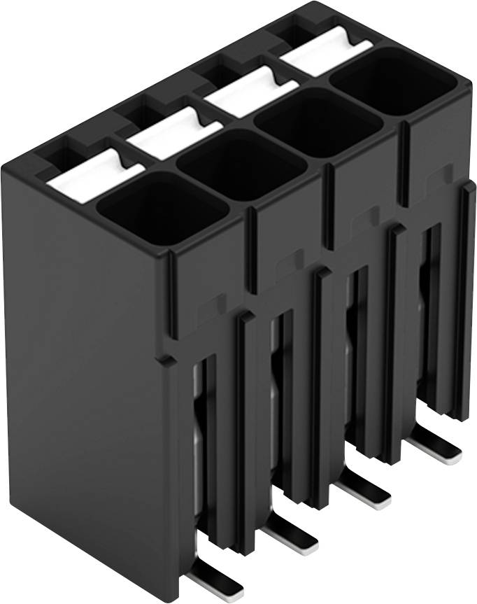 Un connecteur électrique noir vertical avec cinq fentes, équipé de contacts métalliques au bas pour les besoins de connexion.