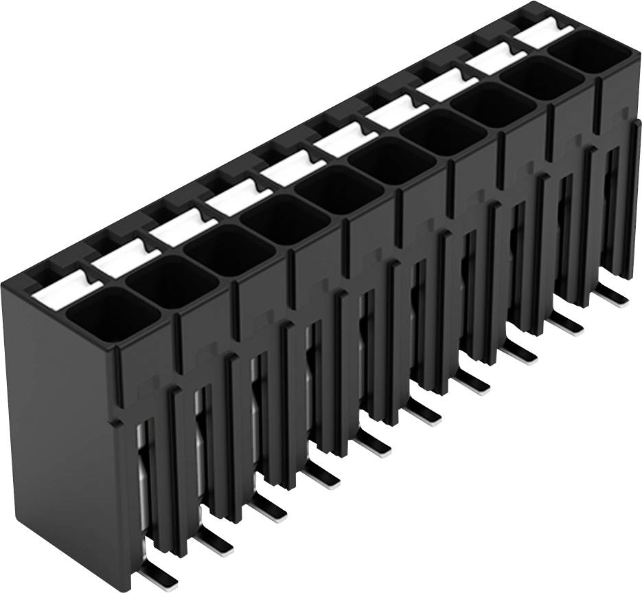 Un connecteur électrique noir avec dix fentes rectangulaires, conçu pour accueillir des broches, souvent utilisé dans les circuits électroniques.