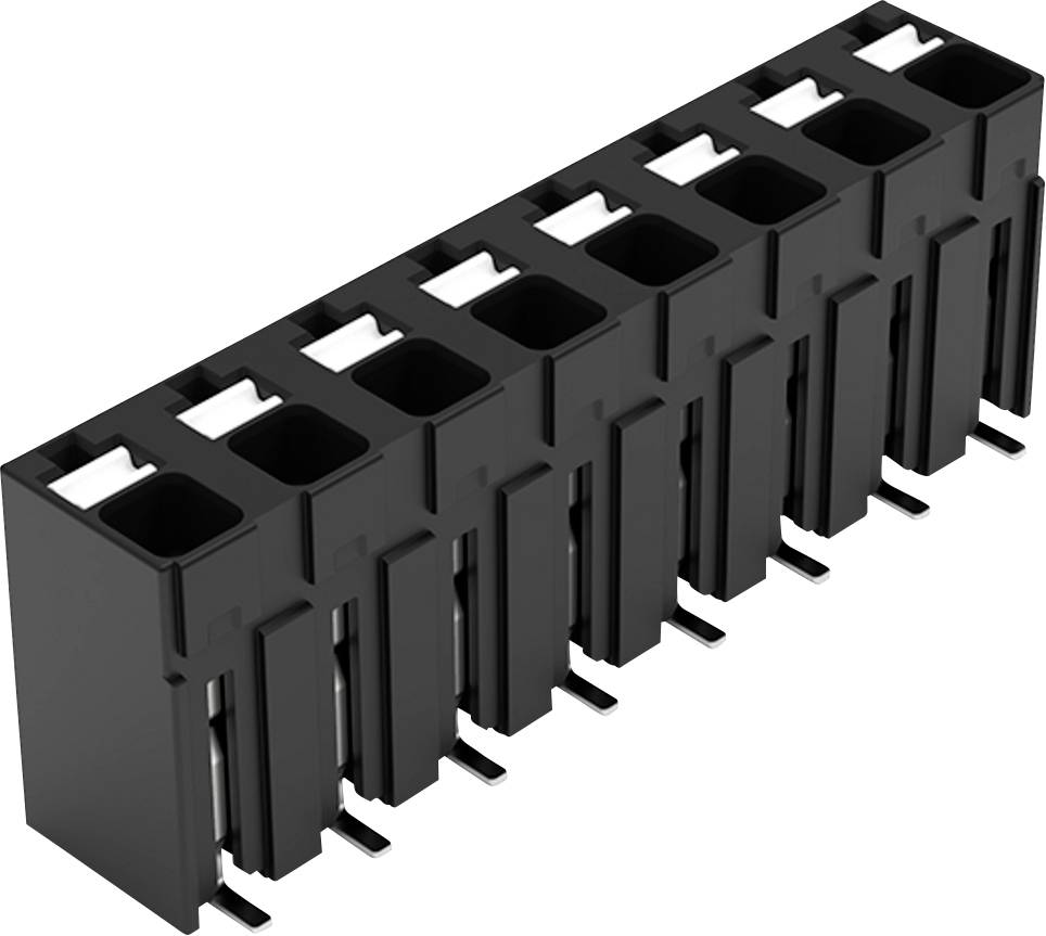Un connecteur à en-tête vertical noir à 10 positions de forme rectangulaire avec plusieurs broches, utilisé pour les connexions électriques.