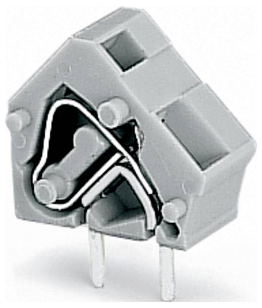 Un composant électrique gris avec deux broches et un design géométrique spécifique, possiblement un connecteur ou un bloc de bornes, pour des applications de circuits.
