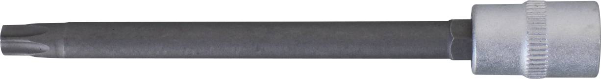 Un embout de tournevis en métal à extrémité préhensile à cannelures, conçu pour être utilisé avec une clé à douille hexagonale.