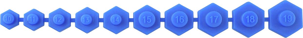 Une séquence d'hexagones bleus numérotés de 11 à 19 connectés en rangée, chacun présentant un centre rond avec son numéro respectif.
