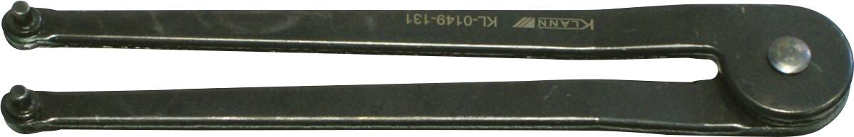 A metal spanner wrench designed for adjusting or removing circular components, with a U-shaped opening and two prongs at one end.