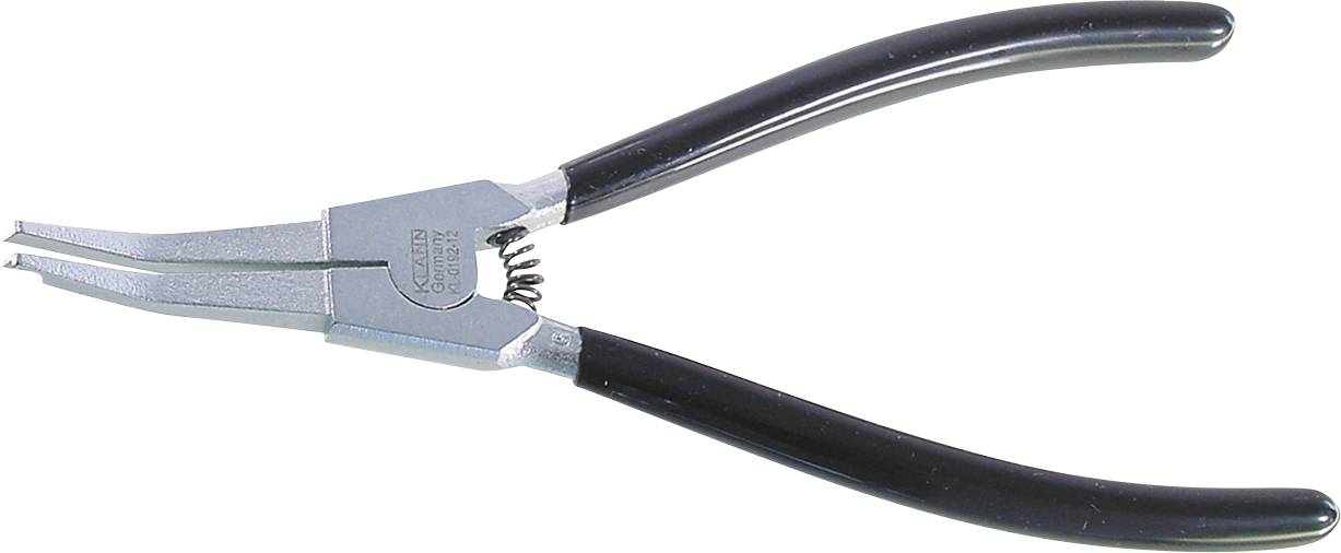 Une paire de pinces à circlips argentées et noires avec un mécanisme à ressort, conçue pour installer ou retirer des circlips.
