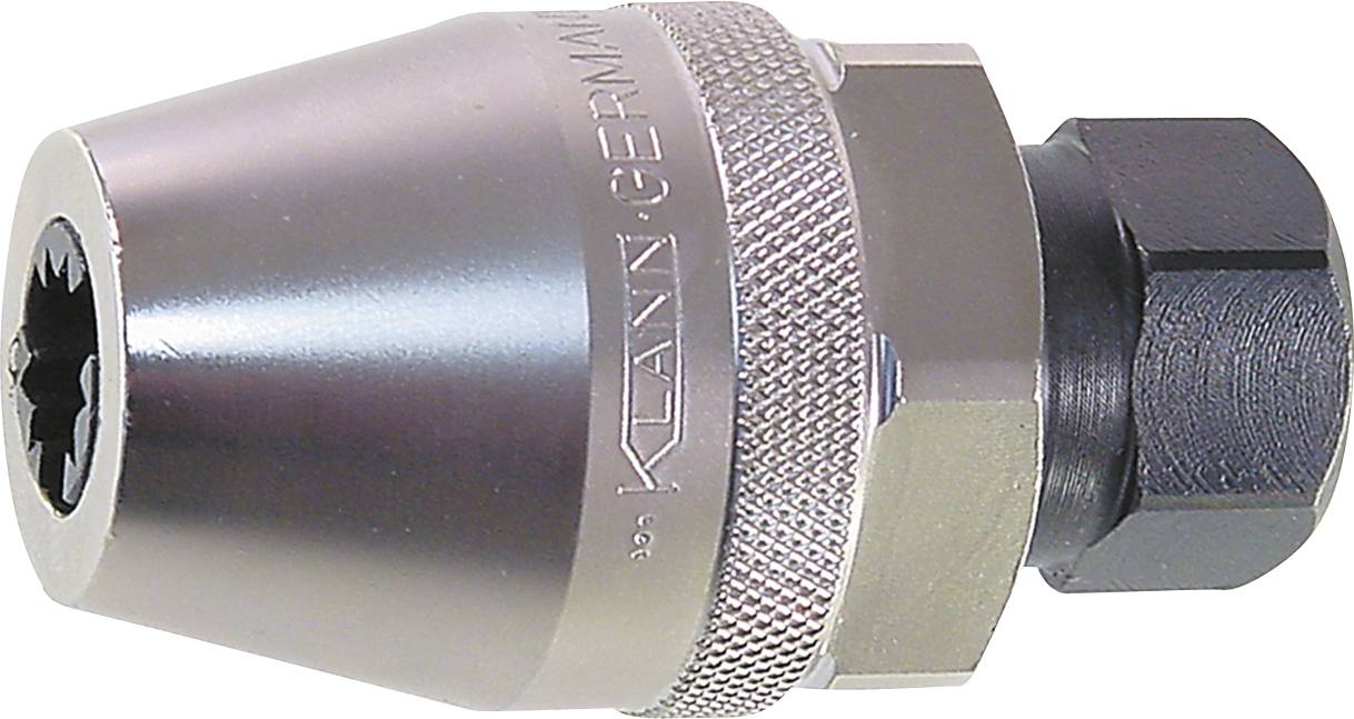 Une tête d'outil métallique avec la marque « KLANN GERMANY » gravée, présentant une forme cylindrique et des détails complexes pour la prise et l'utilisation.