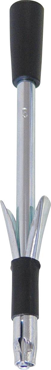 Quatre tiges d'ancrage en métal, filetées aux deux extrémités, sont disposées verticalement. En dessous, quatre boulons et écrous sont placés en deux rangées.