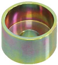 A metallic, cylindrical object with a thin, shiny appearance and a small inner indentation, viewed at an angle.