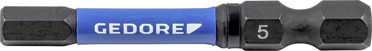 Un embout de tournevis hexagonal bleu et noir avec le nom de marque GEDORE imprimé dessus et le numéro 5 marqué.