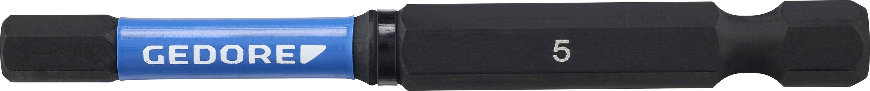 Un embout hexagonal de marque Gedore bleu et noir avec un « 5 » indiquant la taille, utilisé pour serrer ou desserrer des vis dans les tâches mécaniques.