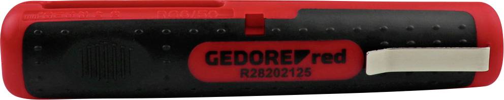 Outil Gedore rouge et noir avec l'étiquette « GEDORE red R28202125 ». Design compact avec un loquet blanc, adapté aux tâches manuelles.