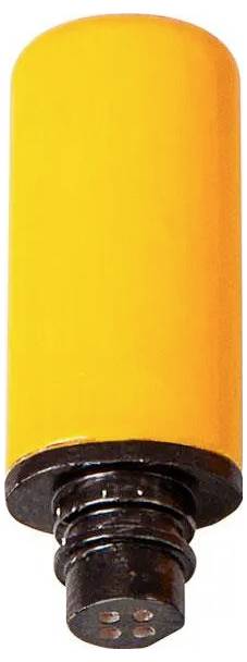 Un condensateur cylindrique en caoutchouc orange marqué « K53-1 » présenté verticalement avec une base métallique noire, utilisé dans les circuits électroniques.