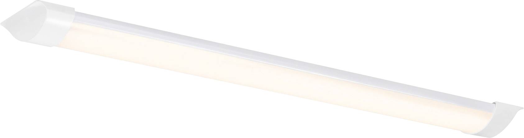 Un tube lumineux LED blanc brillant d'une teinte chaude, monté en diagonale.