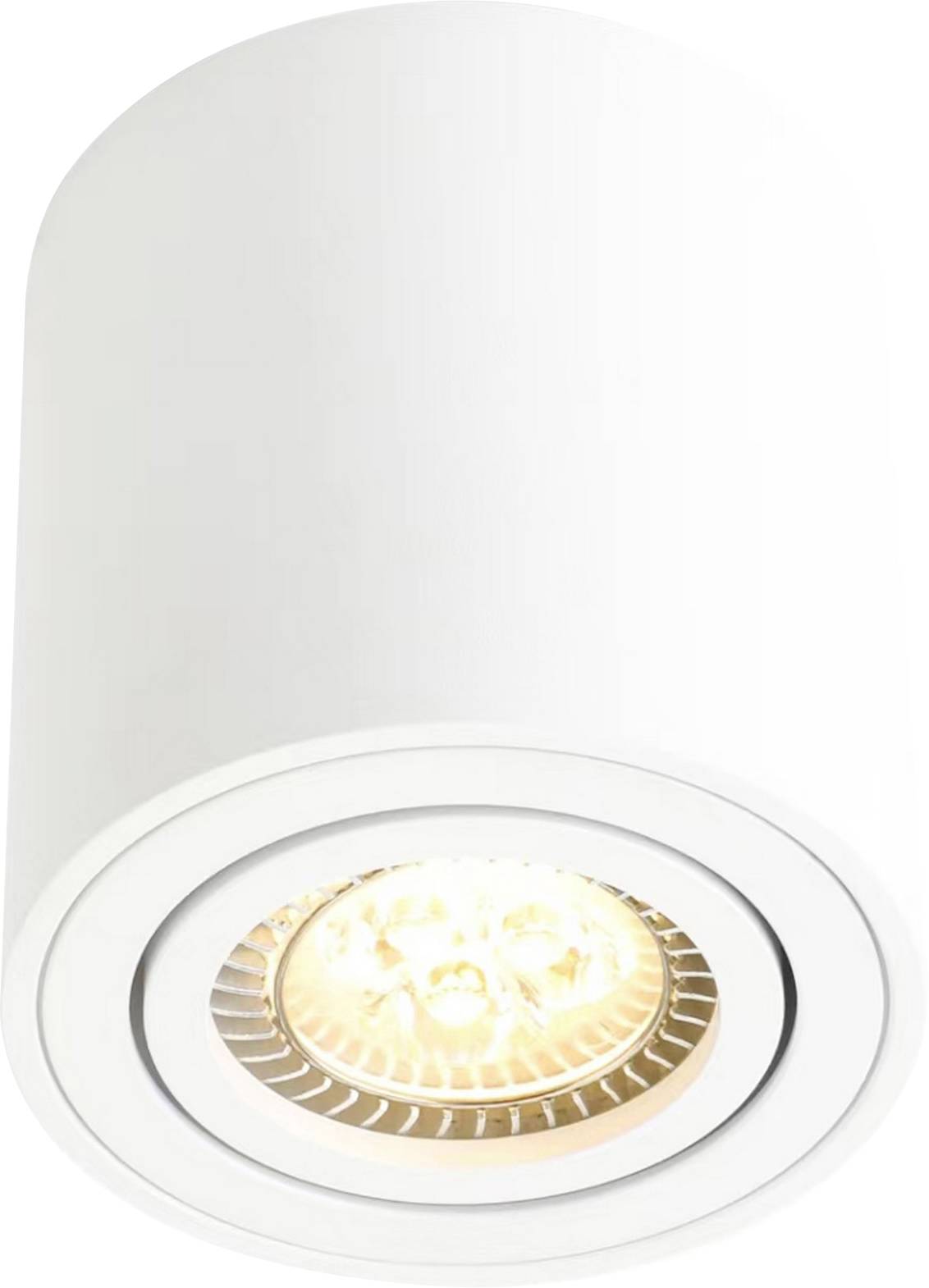 Un luminaire de plafond cylindrique blanc avec une ampoule brillante à l'intérieur, conçu pour les intérieurs modernes.