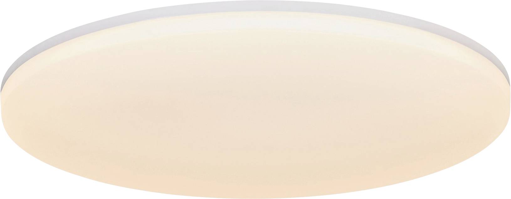 Un luminaire LED plat et rond, monté au plafond, avec une lueur douce et diffusée, conçu pour une utilisation en intérieur.