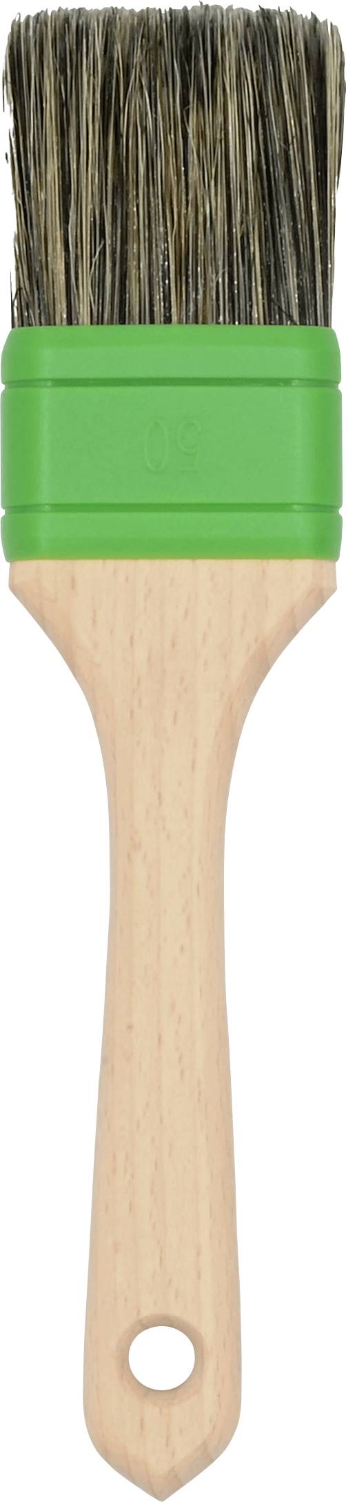 Un pinceau aux poils naturels, avec une virole verte et un manche en bois. Convient à diverses tâches de peinture.