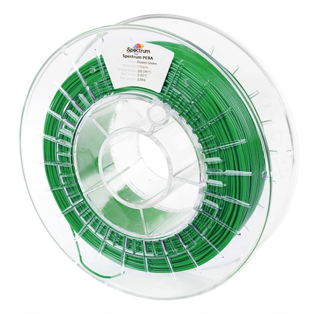 Bobine transparente de filament PEBA Spectrum vert pour imprimante 3D sur bobine plastique étiquetée