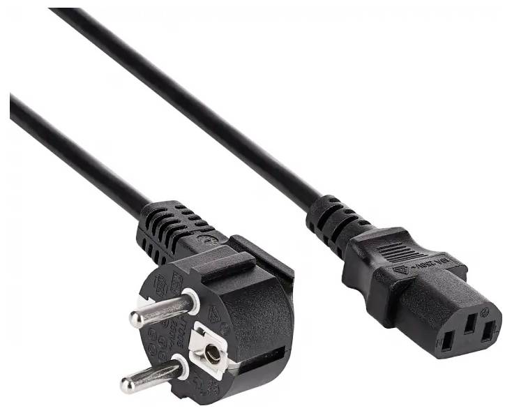 Câble avec fiche électrique européenne et connecteur C13 en noir, utilisé pour connecter les appareils électriques aux prises de courant.