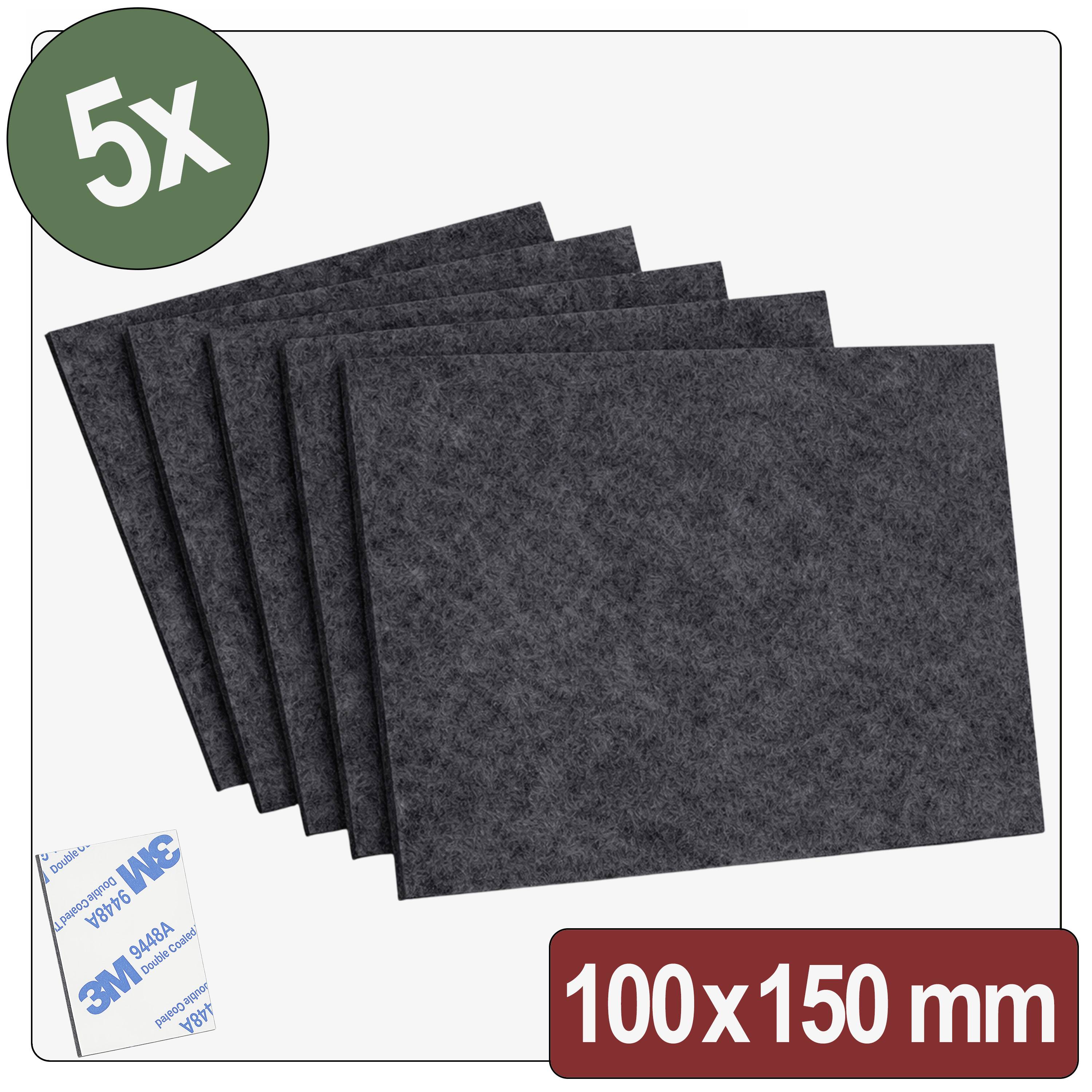 « Cinq pièces de pads rectangulaires noirs, chacun mesurant 100x150 mm, présentées avec un dos adhésif de 3M. »