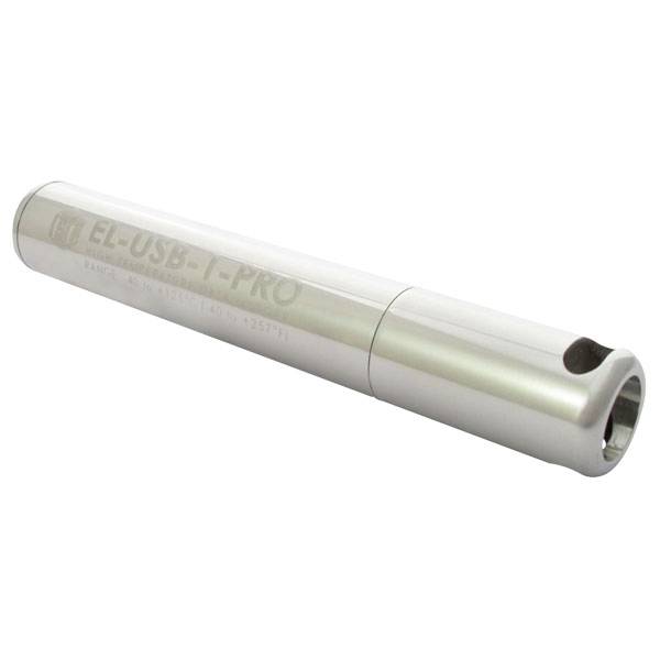Enregistreur de température cylindrique métallique étiqueté « EL-USB-T-PRO », utilisé pour enregistrer des données de température précises dans divers environnements.