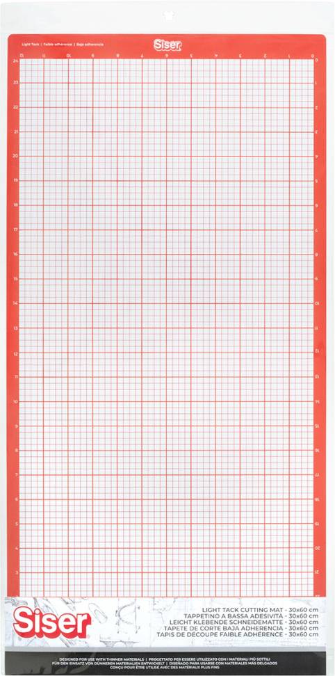 « Tapis de coupe Siser Light Tack » avec des lignes de grille rouges sur un fond blanc, conçu pour une coupe précise, doté de marqueurs de mesure.