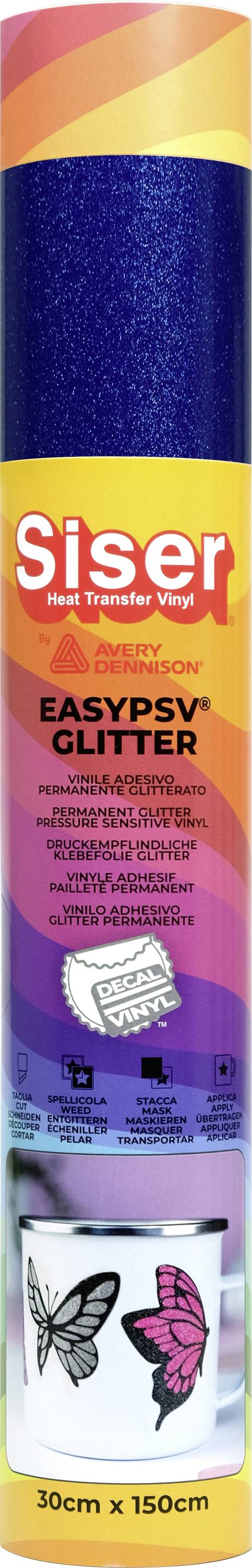 Le rouleau de vinyle « EasyPSV Glitter » présente un design vibrant avec une image de papillon. À utiliser pour ajouter de l'éclat aux surfaces, taille 30x150 cm.