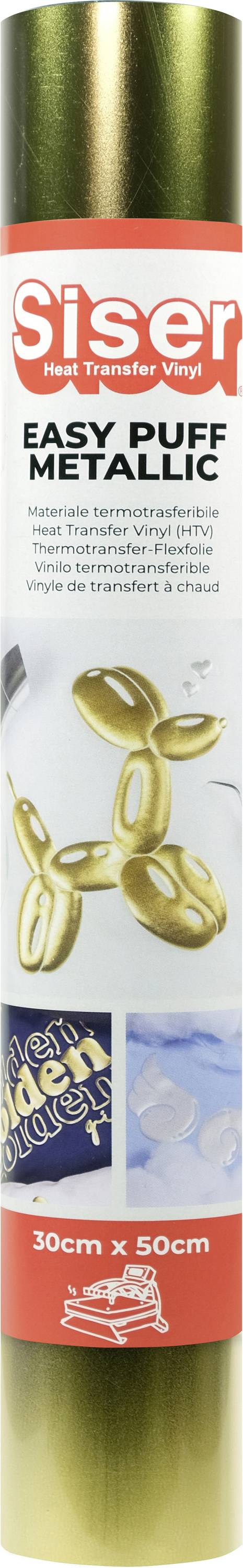 Feuille « Easy Puff Metallic » de Siser, 30 cm x 50 cm, présentée dans son emballage avec un design de ballon animal doré et effet métallisé.