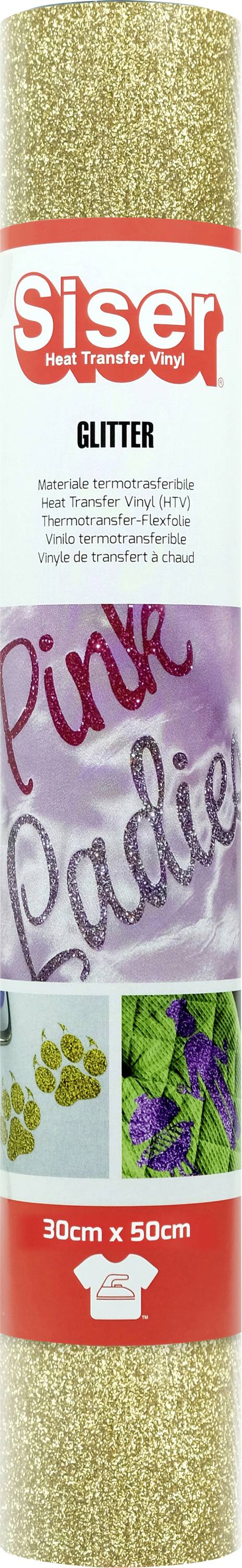 « Pink Ladies » écrit en paillettes sur un rouleau or de vinyle pailleté Siser, taille 30 cm x 50 cm.