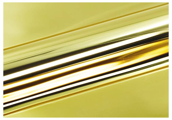 Surface dorée brillante avec des rayures réfléchissantes et des dégradés, créant une apparence lisse et métallique.