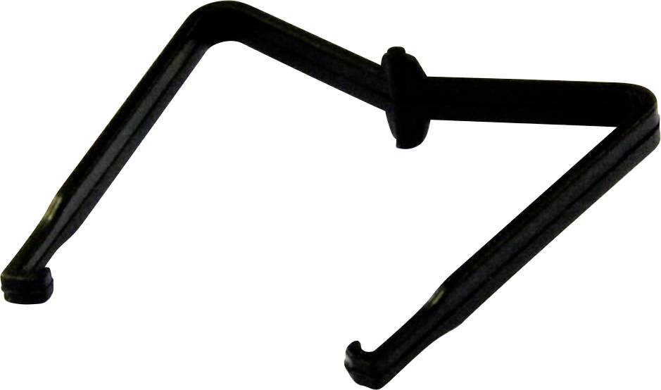 Un capo de guitare en plastique noir utilisé pour serrer les cordes à différentes positions sur le manche de la guitare, améliorant la jouabilité et les variations sonores.