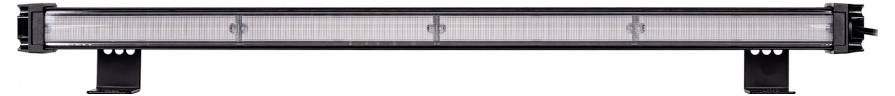 Une barre lumineuse LED noire avec un revêtement transparent, montée sur deux supports, conçue pour les véhicules tout-terrain ou une utilisation en extérieur.