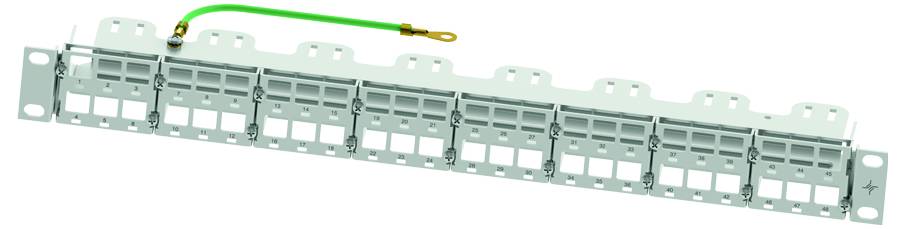Long metal mounting rail with a green grounding wire attached, shown diagonally on a white background.