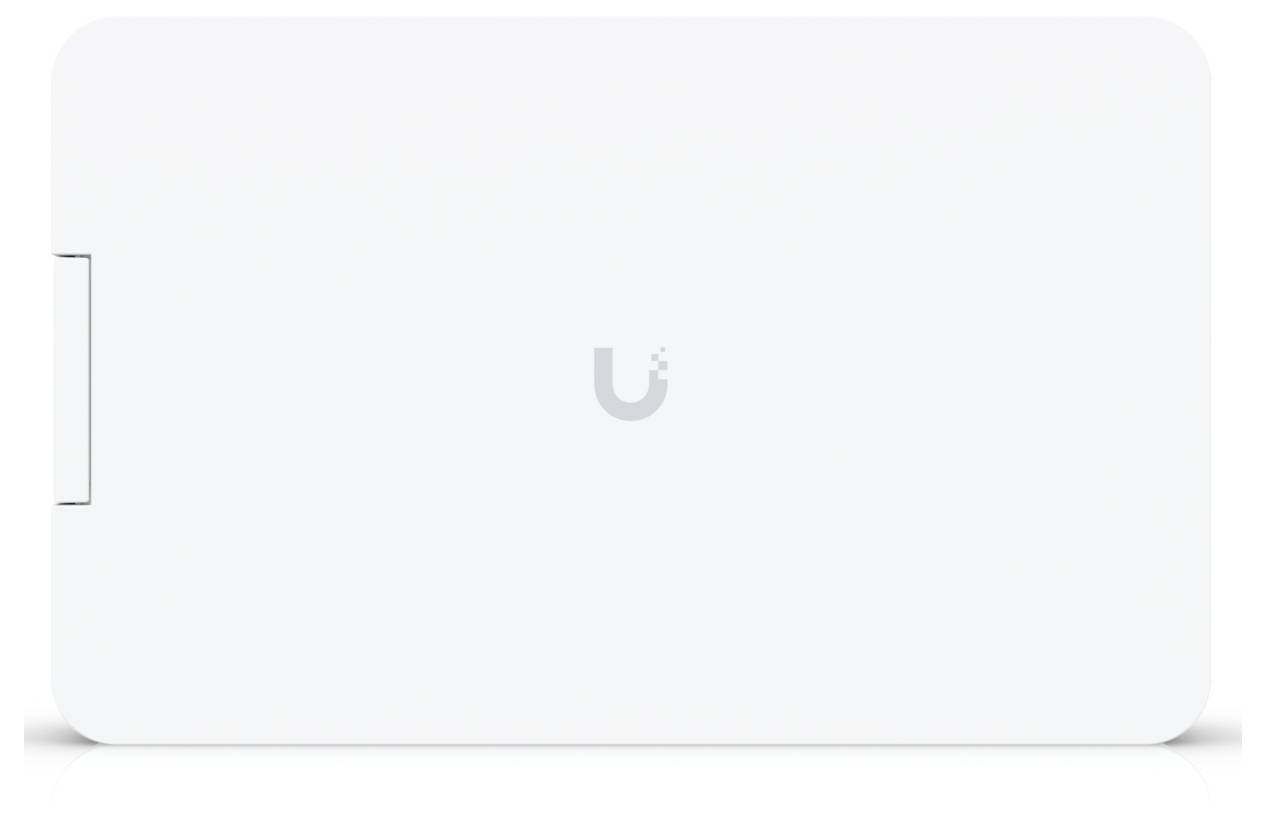 Un appareil rectangulaire blanc avec un petit logo « U » au centre, généralement utilisé pour les réseaux sans fil ou la connectivité Internet.