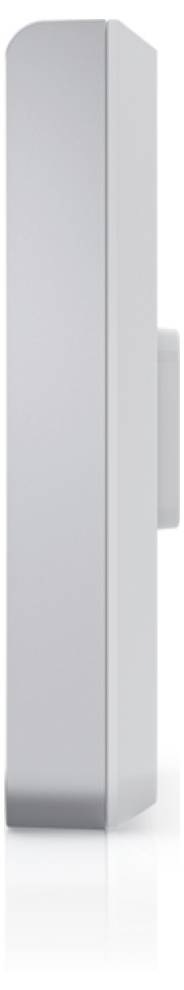 Vue latérale d'un appareil électronique élégant, de forme rectangulaire verticale, avec un bouton ou une protubérance sur le côté droit.