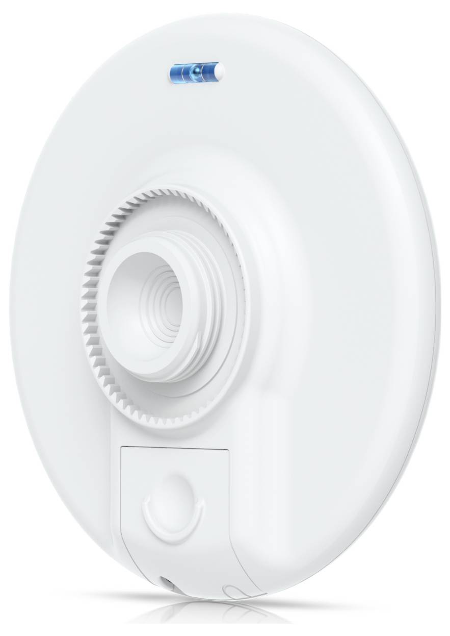 Un détecteur de fumée circulaire blanc avec un voyant lumineux bleu, conçu pour être installé au plafond.