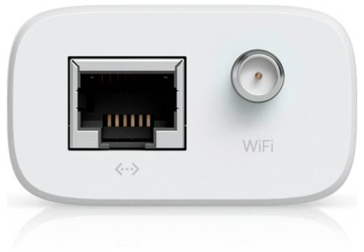 Close-up of a dual-port wall socket featuring an Ethernet port and a coaxial cable connector labeled 'WiFi'.