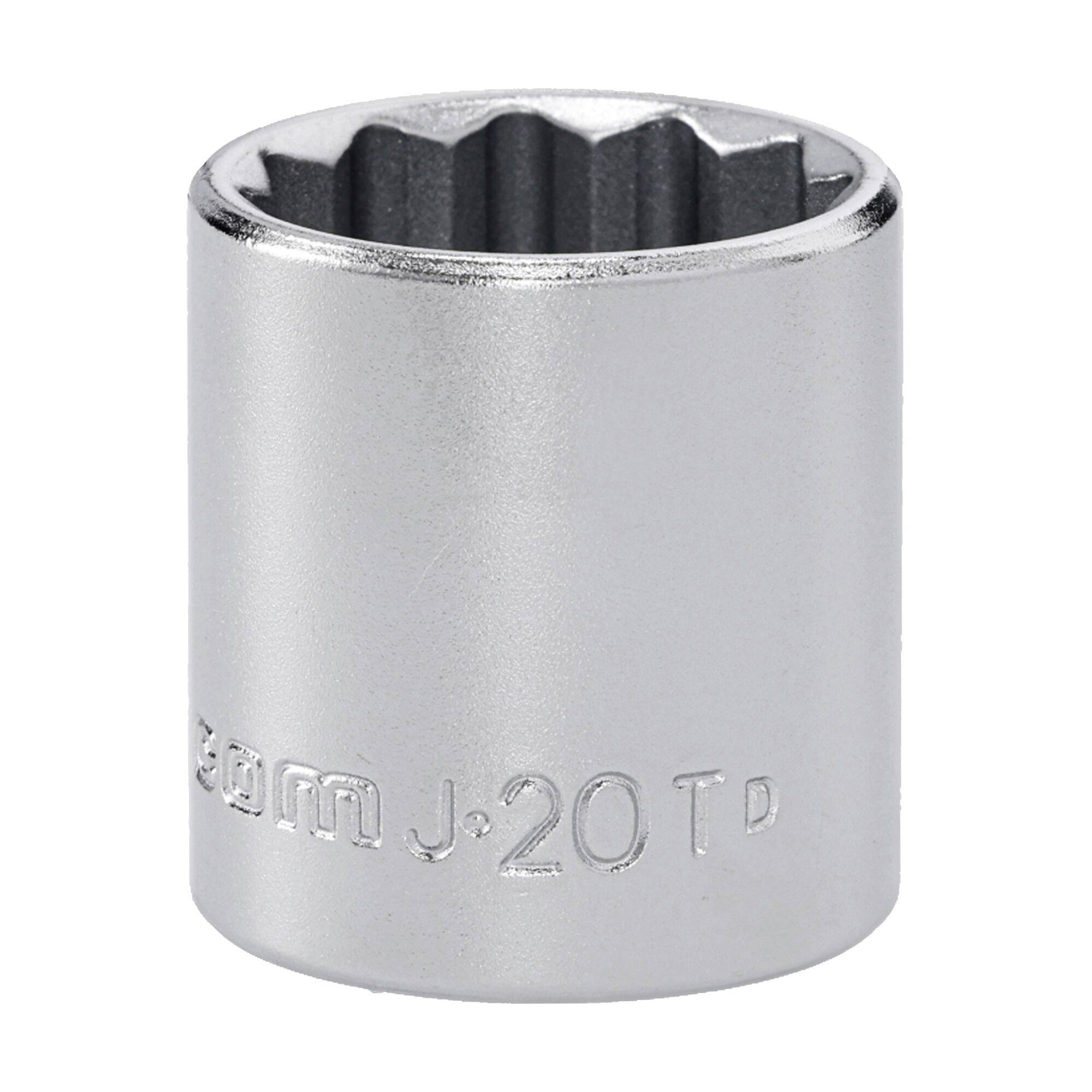 Une douille argentée, à douze pans, de 20mm utilisée pour les travaux mécaniques.