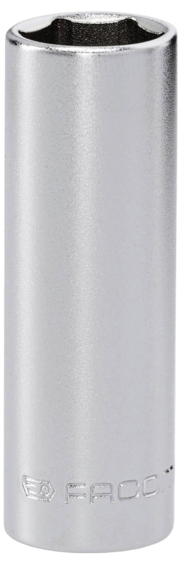 Une rallonge de clé à douille en argent avec une ouverture hexagonale, utilisée pour serrer ou desserrer les écrous et les boulons.